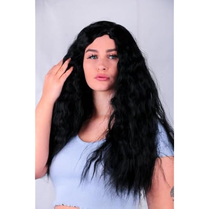 DILLARDS Premium Long Black Wavy Wig, Heat Resistant Synthetic Hair, Extra Length Natural Looking Cosplay Wig for Women, Full Volume Textured Style - Image 1